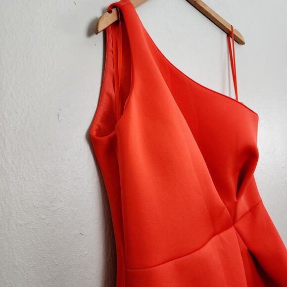 NEW Jovani Asymmetric One Shoulder Scuba Hi Low Sleeveless Dress Orange - Picture 7 of 11